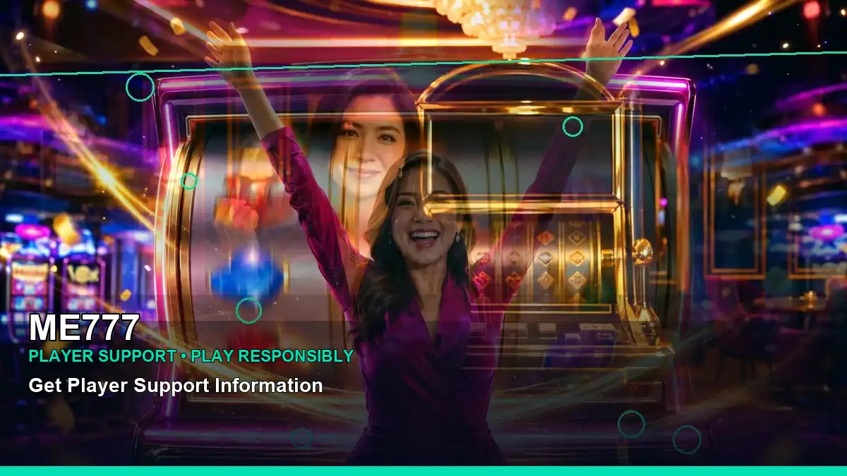 ME777 mobile casino games on a phone, featuring an adult Filipina casino host in a centred layout
